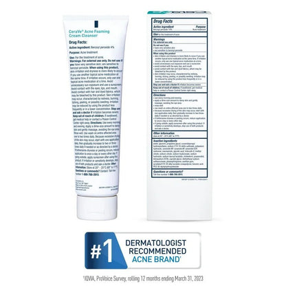 CeraVe Acne Foaming Cream Wash with 10% Benzoyl Peroxide | for Face & Body | 5oz/150ml Exp 03/2025 - Ome's Beauty Mart