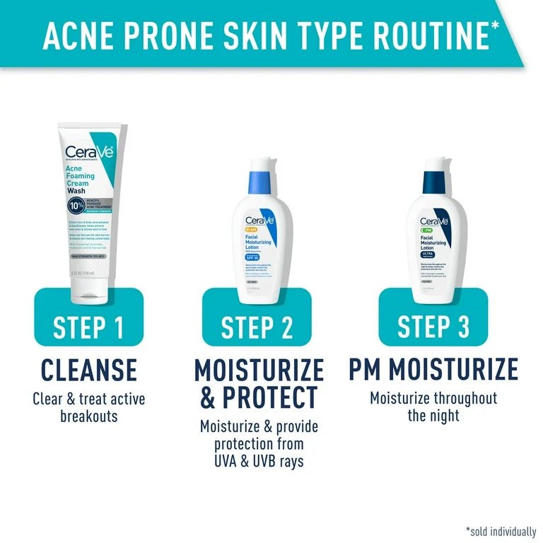 CeraVe Acne Foaming Cream Wash with 10% Benzoyl Peroxide | for Face & Body | 5oz/150ml Exp 03/2025 - Ome's Beauty Mart