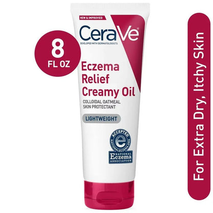 CeraVe Eczema Relief Creamy Body Oil for Extra Dry Itchy Dry Skin | with Colloidal Oatmeal | 8oz/236ml (Big Size) Exp 05/2025 - Ome's Beauty Mart