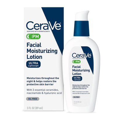 CeraVe PM Facial Moisturizing Lotion | Ultra Lightweight, Night Face Moisturizer | Fragrance Free | 3oz/89ml - Ome's Beauty Mart