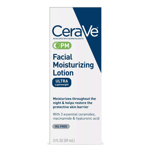 CeraVe PM Facial Moisturizing Lotion | Ultra Lightweight, Night Face Moisturizer | Fragrance Free | 3oz/89ml - Ome's Beauty Mart