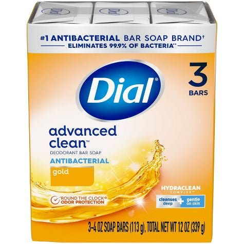 Dial® Advanced Clean Gold Antibacterial Bar Soap 4oz/113g each 3 bars - Ome's Beauty Mart