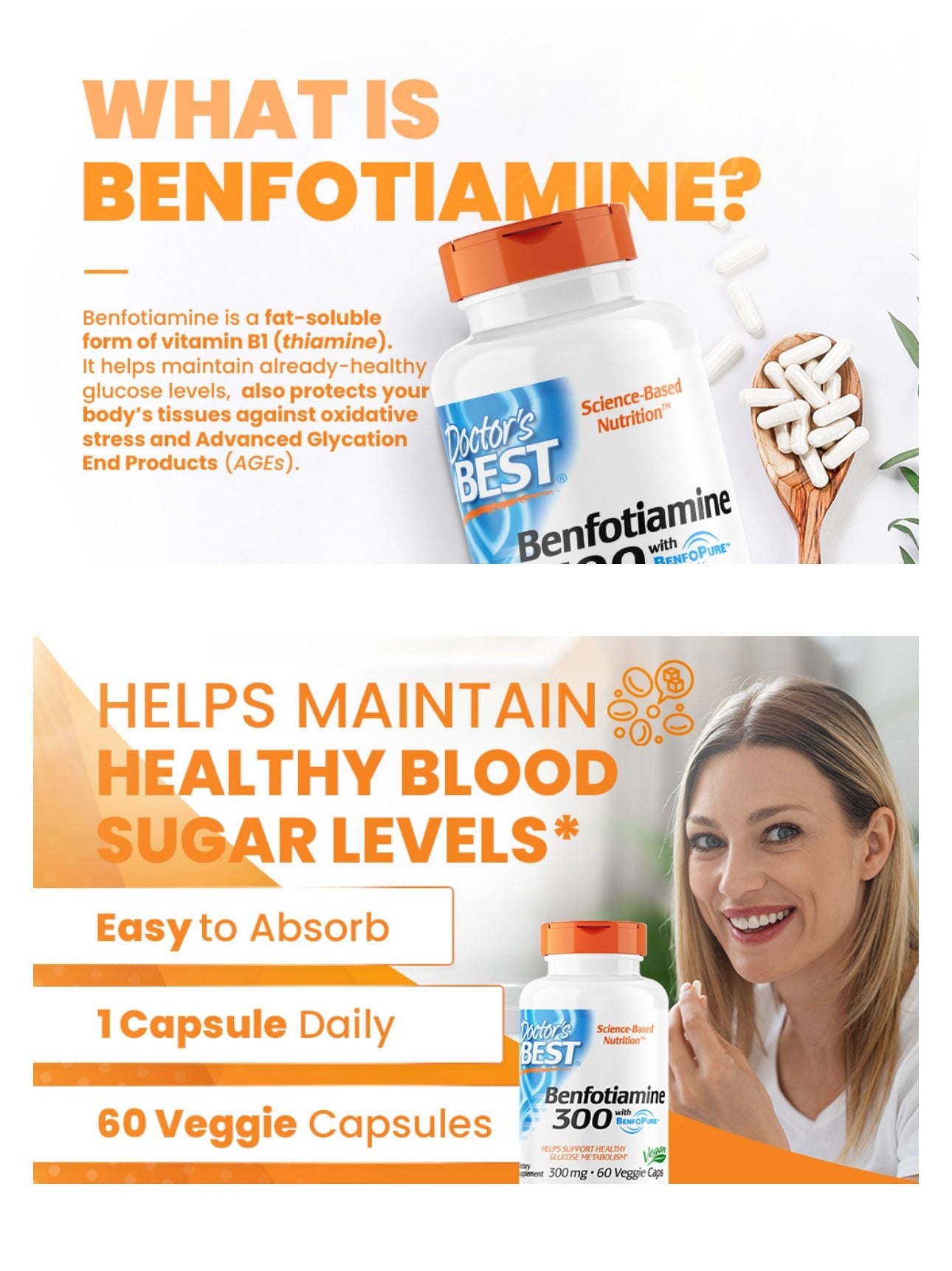 Doctor's Best Benfotiamine 300 with BenfoPure | With L - Leucine | 300mg per Capsule | Helps Maintain Healthy Glucose Metabolism | 60 Capsules Exp Nov 2026 - Ome's Beauty Mart