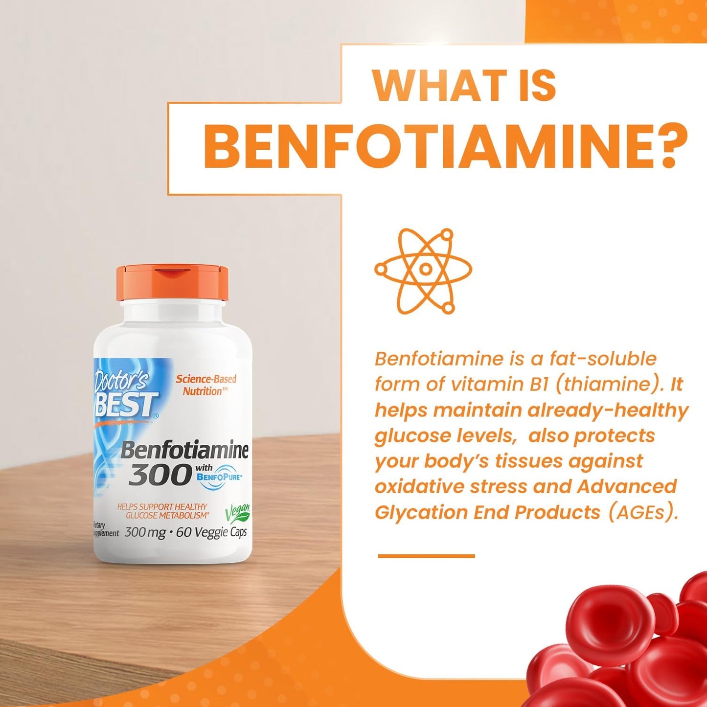 Doctor's Best Benfotiamine 300 with BenfoPure | With L - Leucine | 300mg per Capsule | Helps Maintain Healthy Glucose Metabolism | 60 Capsules Exp Nov 2026 - Ome's Beauty Mart