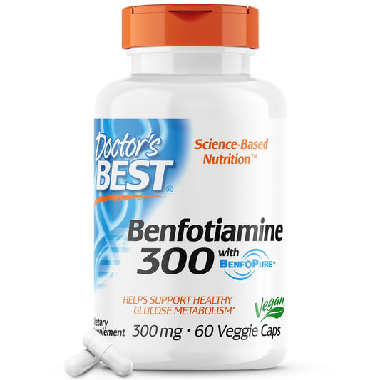 Doctor's Best Benfotiamine 300 with BenfoPure | With L - Leucine | 300mg per Capsule | Helps Maintain Healthy Glucose Metabolism | 60 Capsules Exp Nov 2026 - Ome's Beauty Mart