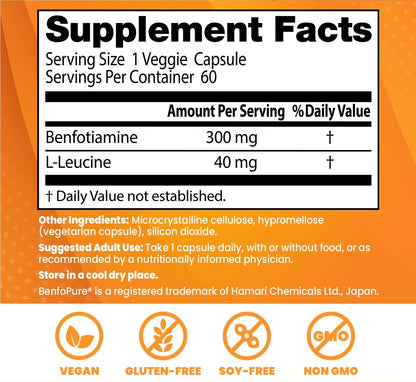 Doctor's Best Benfotiamine 300 with BenfoPure | With L - Leucine | 300mg per Capsule | Helps Maintain Healthy Glucose Metabolism | 60 Capsules Exp Nov 2026 - Ome's Beauty Mart