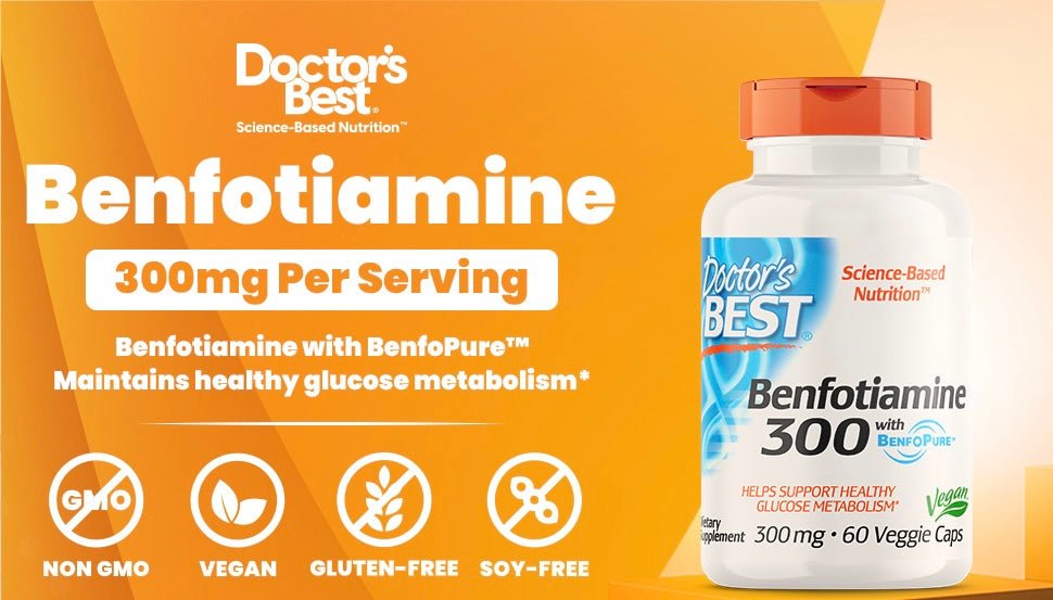 Doctor's Best Benfotiamine 300 with BenfoPure | With L - Leucine | 300mg per Capsule | Helps Maintain Healthy Glucose Metabolism | 60 Capsules Exp Nov 2026 - Ome's Beauty Mart