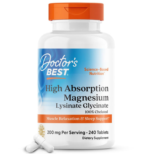 Doctor's Best High Absorption Magnesium | Magnesium Lysinate Glycinate Chelate | 100% Chelated | 200mg Magnesium per Serving | 240 Capsules Exp Nov/2026 (New look) - Ome's Beauty Mart