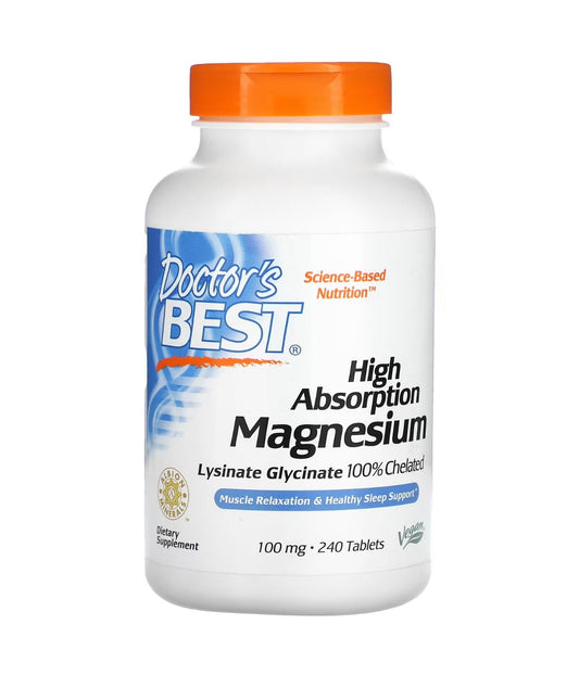 Doctor's Best High Absorption Magnesium | Magnesium Lysinate Glycinate Chelate | 100% Chelated | 200mg Magnesium per Serving | 240 Capsules Exp Sep/2026 - Ome's Beauty Mart