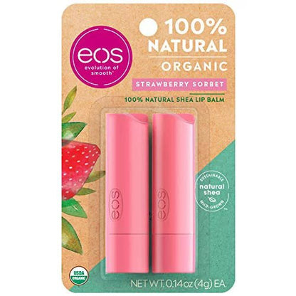 eos 100% Natural & Organic Lip Balm Stick - Strawberry Sorbet | 0.14 oz | 2-pack - Ome's Beauty Mart