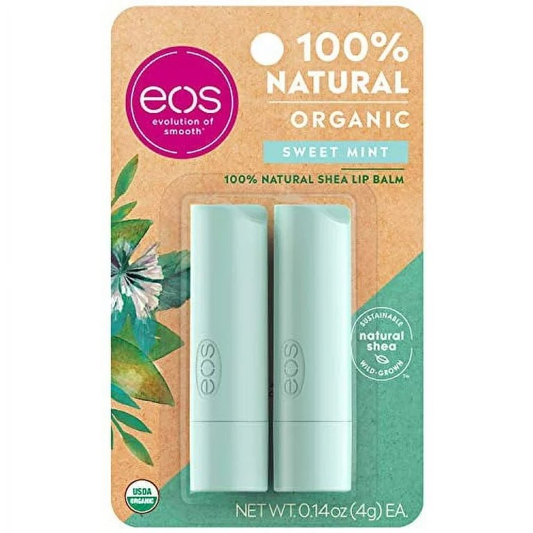eos 100% Natural & Organic Lip Balm Stick - Sweet Mint | 0.14 oz | 2-Pack - Ome's Beauty Mart