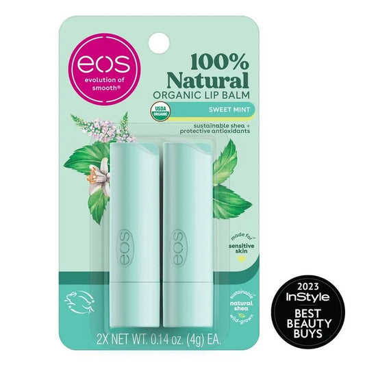 eos 100% Natural & Organic Lip Balm Stick - Sweet Mint | 0.14 oz | 2-Pack - Ome's Beauty Mart