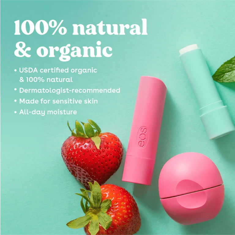 eos 100% Natural & Organic Lip Balm Stick - Sweet Mint | 0.14 oz | 2-Pack - Ome's Beauty Mart