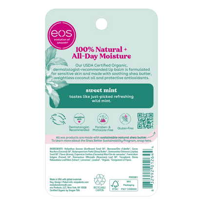 eos 100% Natural & Organic Lip Balm Stick - Sweet Mint | 0.14 oz | 2-Pack - Ome's Beauty Mart