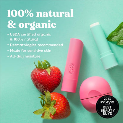 eos 100% Natural & Organic Lip Balm Trio | Vanilla Bean, Sweet Mint, & Strawberry Sorbet | 3 x 0.14oz, 3 - Pack - Ome's Beauty Mart