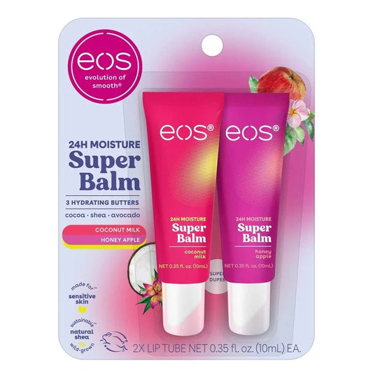 Eos 24H Moisture Super Balm- Coconut Milk & Honey Apple Lip Balm, 0.35 fl oz, Pack of 2 - Ome's Beauty Mart