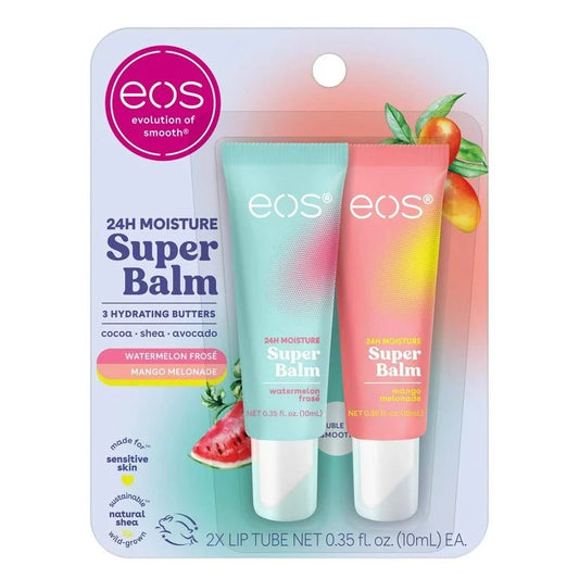 Eos 24HR Moisture Super Balm | Watermelon Frosé & Mango Melonade Lip Balm Flavours | 0.35 fl oz, 2 Pack - Ome's Beauty Mart