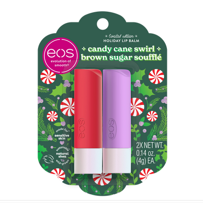 eos Limited Edition Holiday Lip Balm Sticks- Candy Cane Swirl and Brown Sugar Soufflé, All-Day Moisture, Made for Sensitive Skin, 2-Pack - Ome's Beauty Mart