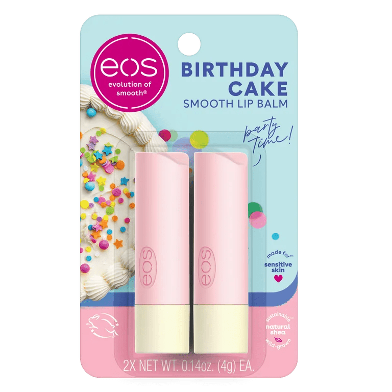 Eos Natural Shea Smooth Lip Balm - Birthday Cake | 0.14 oz | 2 - Pack - Ome's Beauty Mart