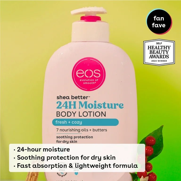 eos Shea Better Body Lotion - Fresh & Cozy, 24H Moisture for Dry Skin, 16 fl.oz/473ml - Ome's Beauty Mart