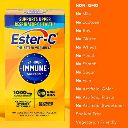 Ester - C Vitamin C 1,000 mg | 24 Hour Immune Support | Stomach - friendly | 90 Coated Tablets Exp 08/2027 - Ome's Beauty Mart