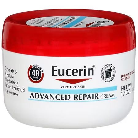 Eucerin Advanced Repair Body Cream for Very Dry Skin, Fragrance Free Daily Body Moisturizer, 340g/12oz Jar - Ome's Beauty Mart