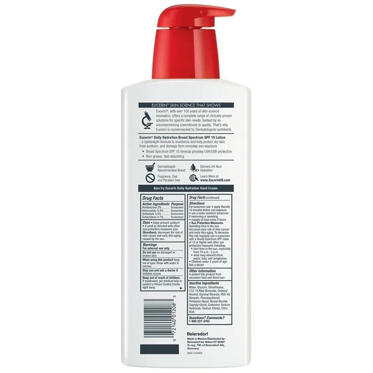 Eucerin Daily Hydration Broad Spectrum SPF 15 Body Lotion, 16.9oz/500ml - Ome's Beauty Mart