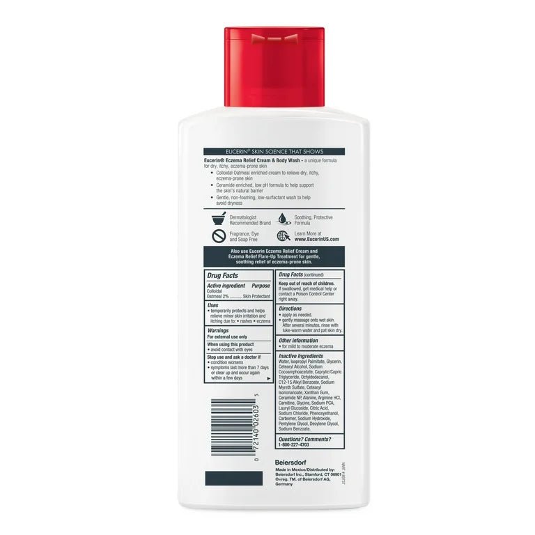 Eucerin Eczema Relief Cream Body Wash, Fragrance Free, 13.5fl.oz/400ml - Ome's Beauty Mart