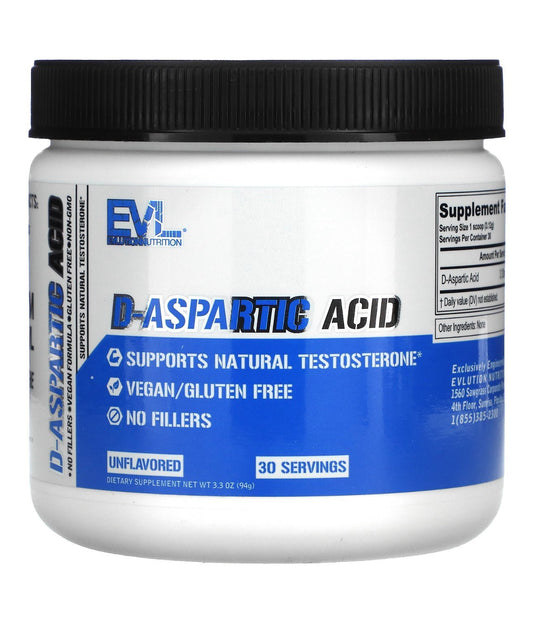 Evlution D Aspartic Acid 3120mg | Testosterone Booster for Men | Pre Workout Powder Muscle Builder for Men | 3.12g Exp 08/2025 - Ome's Beauty Mart