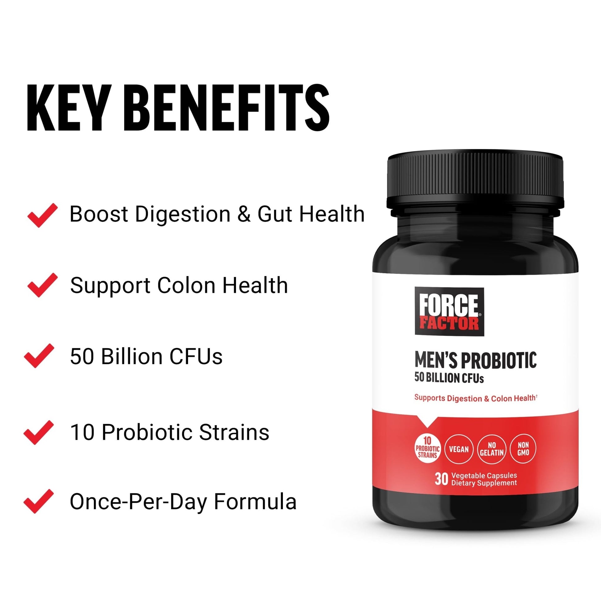 FORCE FACTOR Men’s Probiotics | 50 Billion CFUs | 10 ProbioticStrains | Supports Digestive, Gut and Colon Health 30 Capsules Exp 08/2025 - Ome's Beauty Mart