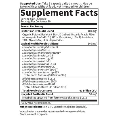 Garden of Life Feminine pH Daily Care Probiotics 40 Billion CFU - 13 Probiotic Strains | Prebiotics + Probiotics + Postbiotics | Yeast & Bacteria Balance, Healthy pH| 30 capsules Exp 4/2026 - Ome's Beauty Mart