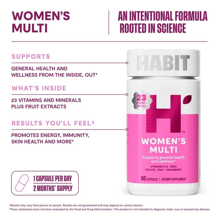 HABIT Women’s Multivitamin | Supports Health & Wellness | Vitamins A - E, Iron, Folate, Zinc | 60 Capsules Exp 06/2026 - Ome's Beauty Mart