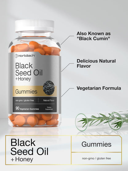 Horbäach Black Seed Oil Complex Gummies | with Honey, Turmeric, Apple Cider Vinegar, Pomegranate, Beetroot | Source of Omega 6 & 9 | Nigella Sativa | 90 Gummies Exp 09/2025 - Ome's Beauty Mart