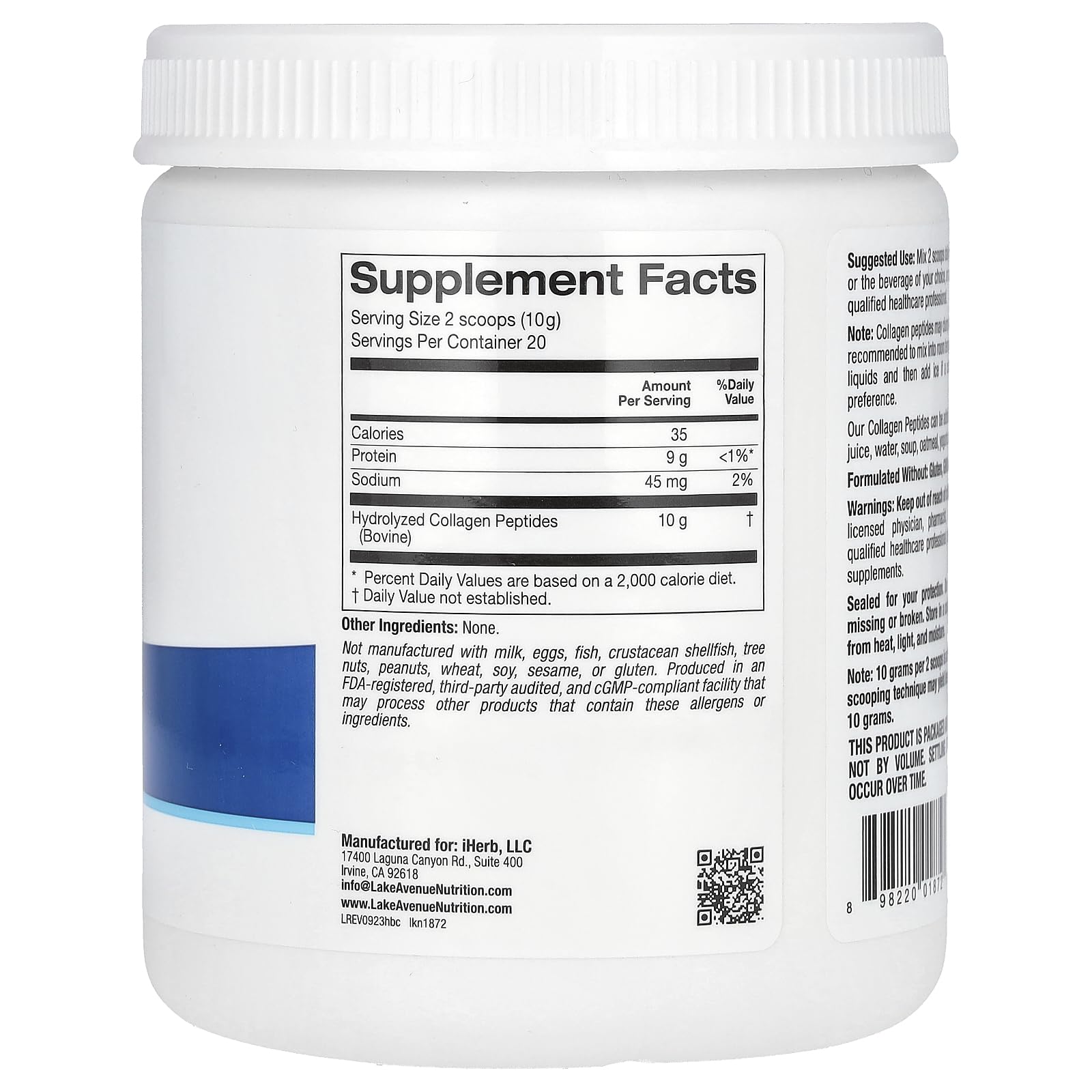 Lake Avenue Hydrolyzed Collagen Peptides Type I & III | Similar to Neocell Collagen | Unflavored Powder | 7oz /200g Exp FADED (part of 08/2027 batch - see last picture) - Ome's Beauty Mart
