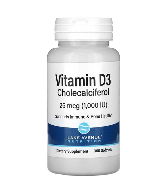 Lake Avenue Vitamin D3 Cholecalciferol 1000 iu (25mcg) | 1 Year Supply | 360 Softgels Exp 04/2028 - Ome's Beauty Mart