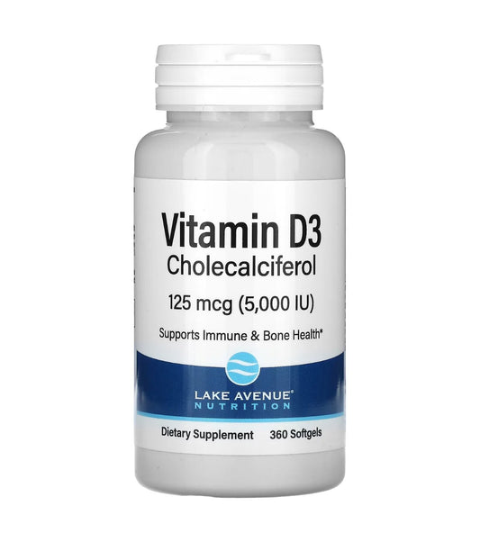 Lake Avenue Vitamin D3 Cholecalciferol 5000 iu (125mcg) | 1 Year Supply | 360 Softgels Exp 05/2028 - Ome's Beauty Mart