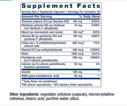 Life Extension BioActive Complete B-Complex  | with Inositol (Vitamin B8) & PABA | Heart, Brain and Nerve Support | 60 Vegetarian Capsules; Exp 11/2027