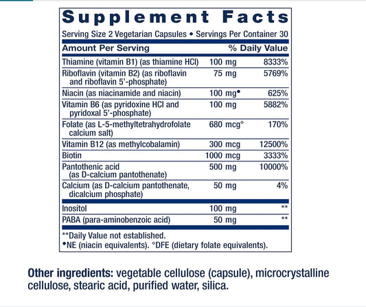 Life Extension BioActive Complete B-Complex  | with Inositol (Vitamin B8) & PABA | Heart, Brain and Nerve Support | 60 Vegetarian Capsules; Exp 11/2027