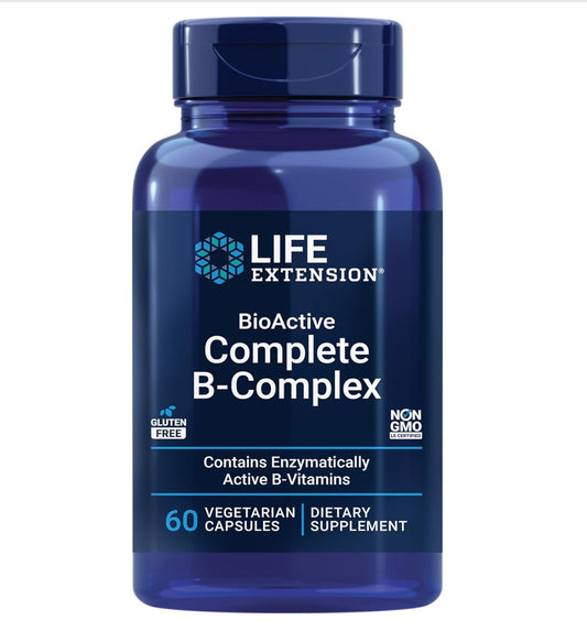 Life Extension BioActive Complete B-Complex  | with Inositol (Vitamin B8) & PABA | Heart, Brain and Nerve Support | 60 Vegetarian Capsules; Exp 11/2027
