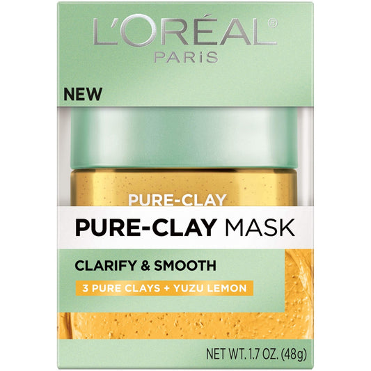 L'Oreal Pure Clay Face Mask with Yuzu Lemon | for Rough Skin to Clarify & Smooth | Clay Mask 1.7oz(48g) - Ome's Beauty Mart