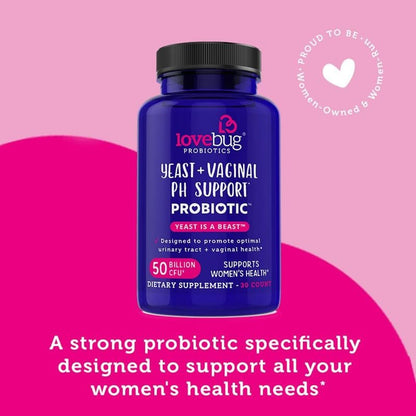 Lovebug Yeast + Vaginal pH Support | Promotes Optimal Urinary Tract and Vaginal Health | Multi Strain 50 Billion CFU | 30 Capsules Exp 01/2026 - Ome's Beauty Mart