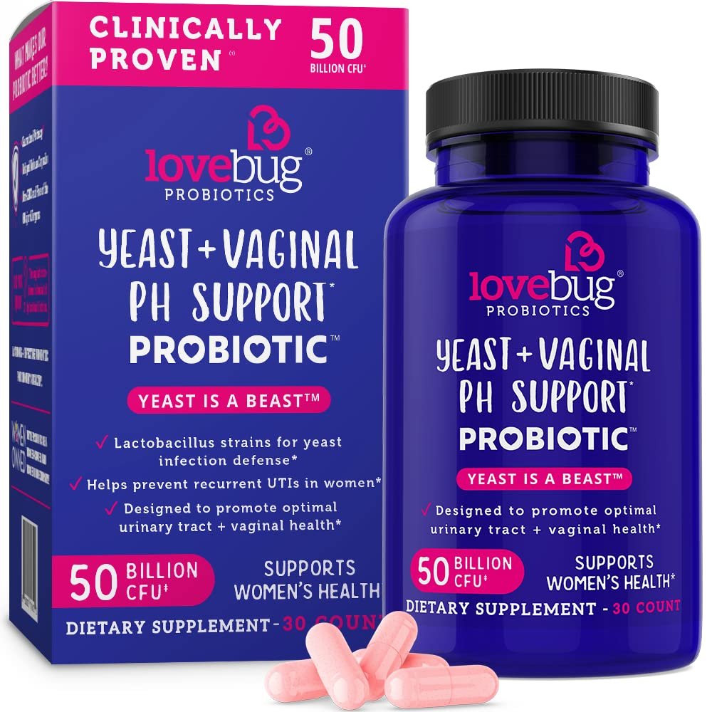 Lovebug Yeast + Vaginal pH Support | Promotes Optimal Urinary Tract and Vaginal Health | Multi Strain 50 Billion CFU | 30 Capsules Exp 01/2026 - Ome's Beauty Mart