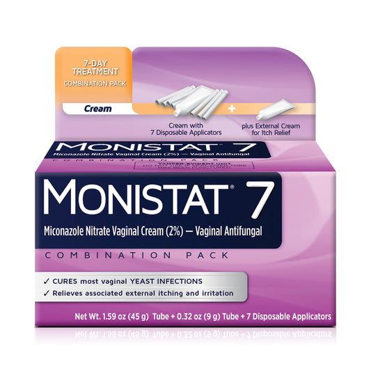 Monistat 7 Day Yeast Infection Treatment for Women COMBINATION PACK - 7 Miconazole Cream Applications with Disposable Applicators & 9g External Monistat Anti - Itch Cream - Exp 04/2026 - Ome's Beauty Mart