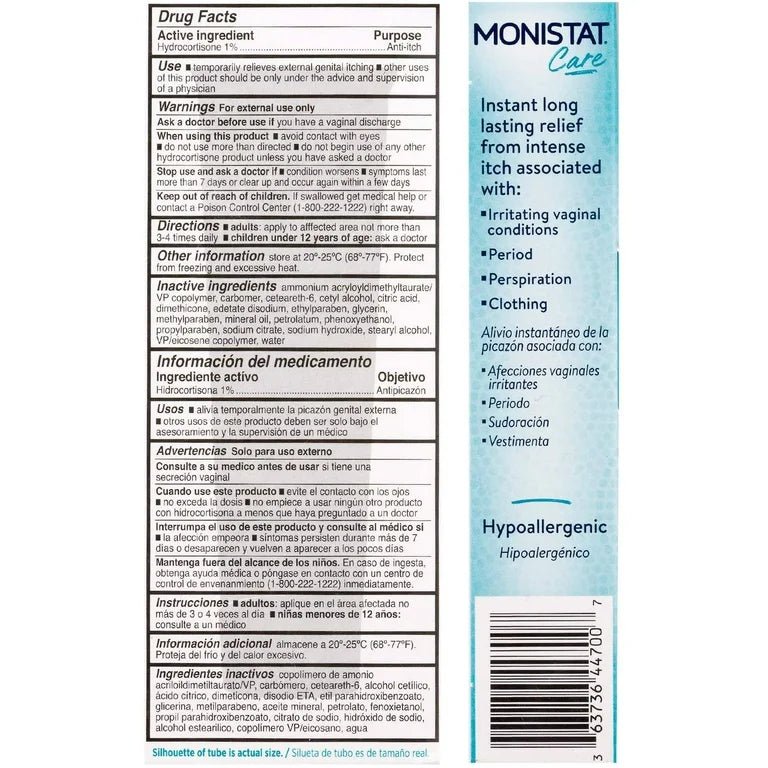 Monistat Vaginal Instant Itch Relief Cream for Women | Hydrocortisone 1% | Maximum Strength Feminine Itch Care | 1oz/28g Exp Apr 2027 - Ome's Beauty Mart