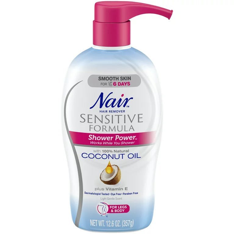 Nair Hair Remover Sensitive Formula Shower Power with Coconut Oil and Vitamin E 12.6oz/357g - Ome's Beauty Mart