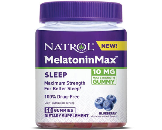 Natrol® MelatoninMax™ 10mg | Sleep Gummy | 10mg per Gummy | Blueberry Flavor 50 Gummies Exp 02/2025 - Ome's Beauty Mart