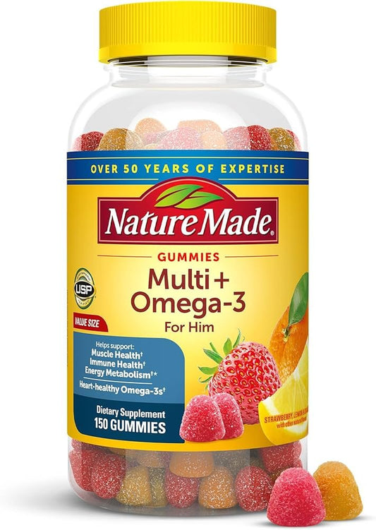 Nature Made Mens Multi + Omega - 3 Gummies | Multivitamin for Daily Nutritional Support, 150 Gummies Exp Jun/2025 - Ome's Beauty Mart