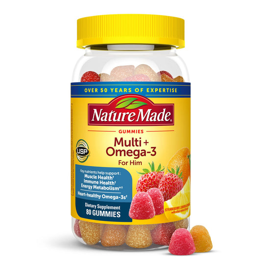 Nature Made Mens Multi + Omega - 3 Gummies | Multivitamin for Daily Nutritional Support, 80 Gummies Exp Apr/2025 - Ome's Beauty Mart