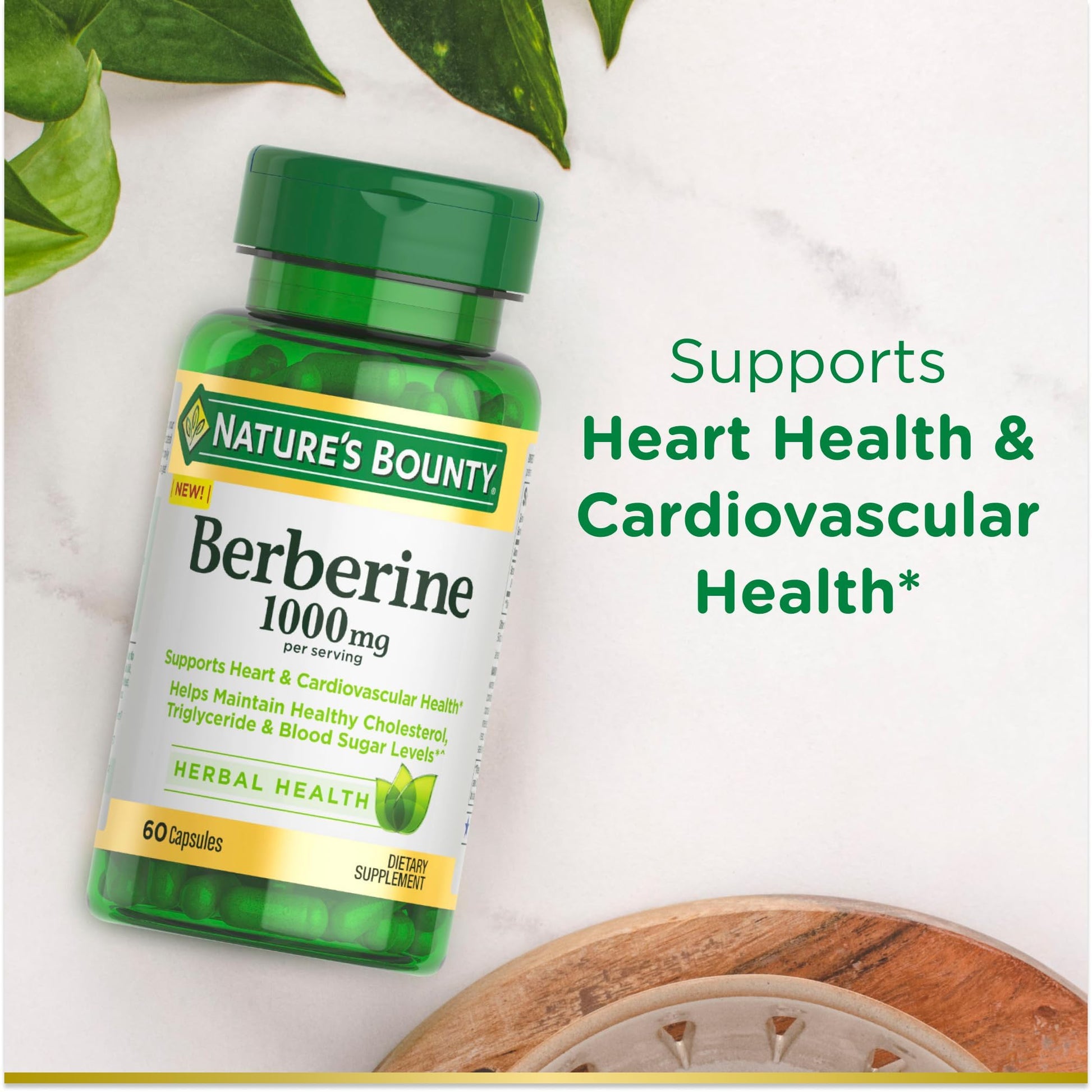 Nature's Bounty 1000mg Berberine | Support Heart and Cardiovascular Health | Help Maintain Healthy Cholesterol, Triglyceride & Blood Sugar Levels | 60 Capsules Exp 03/2026 - Ome's Beauty Mart