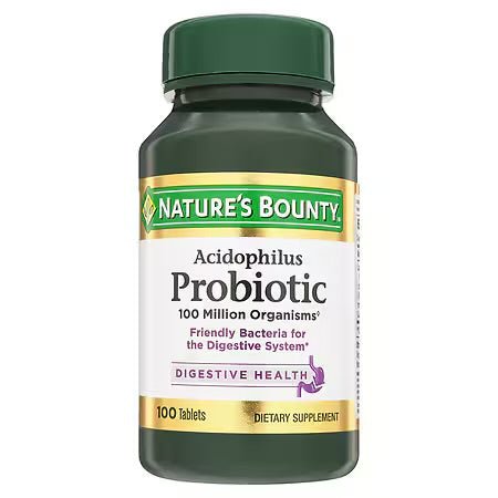 Nature's Bounty Acidophilus Probiotics | Daily Probiotic Supplement | Supports Digestive Health | 100 Tablets Exp 04/2025 - Ome's Beauty Mart